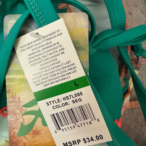 Hobie Bikini Top Green With Colorful Trim - Picture 6 of 7